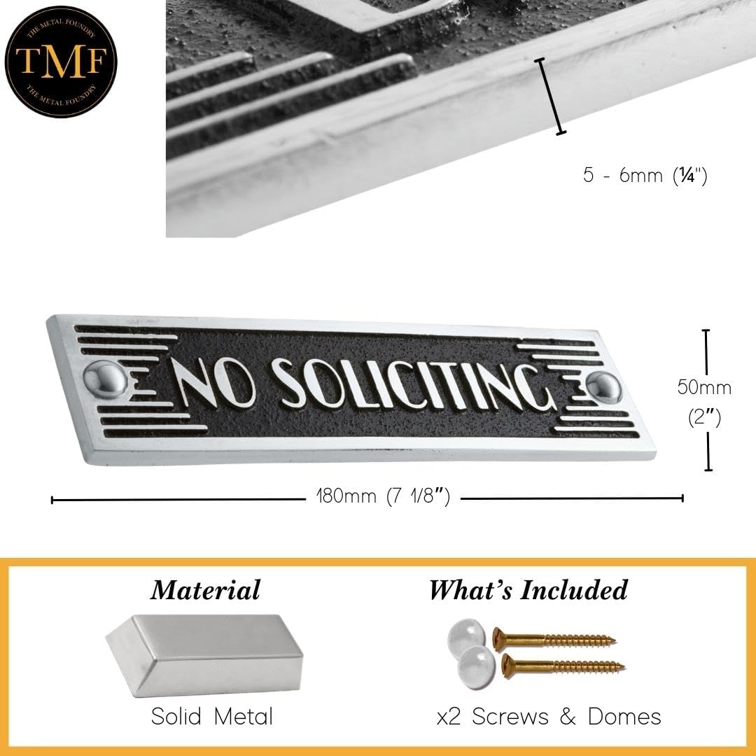 The Metal Foundry No Soliciting Metal Door Sign. Art Deco Style Home Décor Accessories Door Or Wall Aluminium Plaque. Handmade In England.