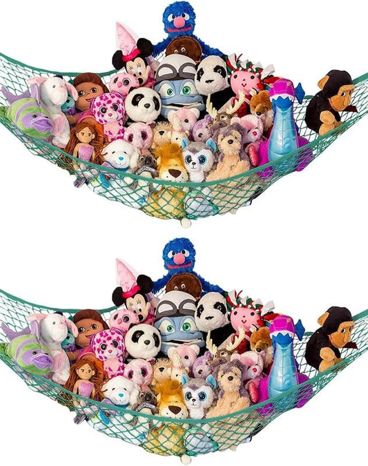 Lilly's Love Stuffed Animal Storage Hammock - Extra Large 2 Pack, Corner Hanging Stuffed Animal Net Organizer - Stuffed Animals Toy Storage - Cute Plushie Stuff Animal Holder (Green)