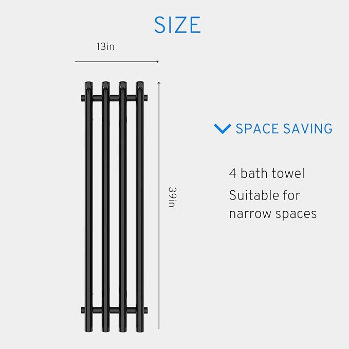 Heated Towel Rack, Towel Warmer with Timer, Wall Mounted hot Towel Warmer Rack for Bathroom, Hardwired or Plug-in Models Vertical Towel Heater Black
