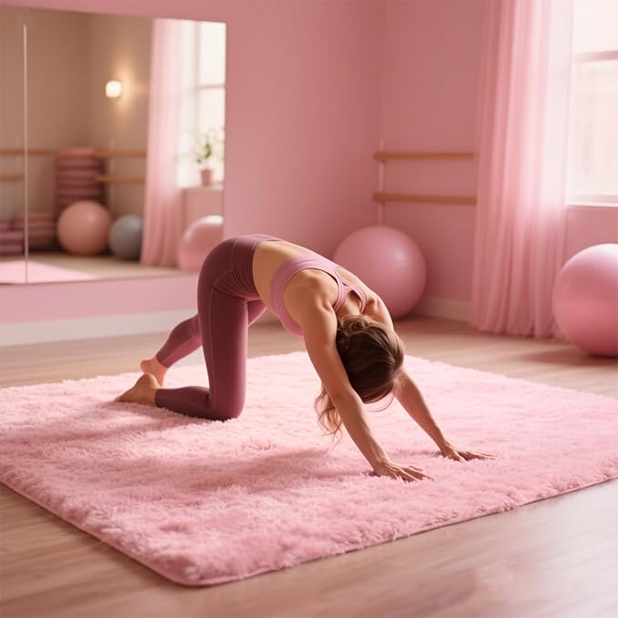 Pink Rug for Girls Bedroom, 5x7 Fluffy Area Rugs for Kids Playroom, Furry Carpet for Nursery Room, Shaggy Rug for Teen Living Room, Thick Fuzzy Plush Rug for Dorm, Cute Room Decor for Baby