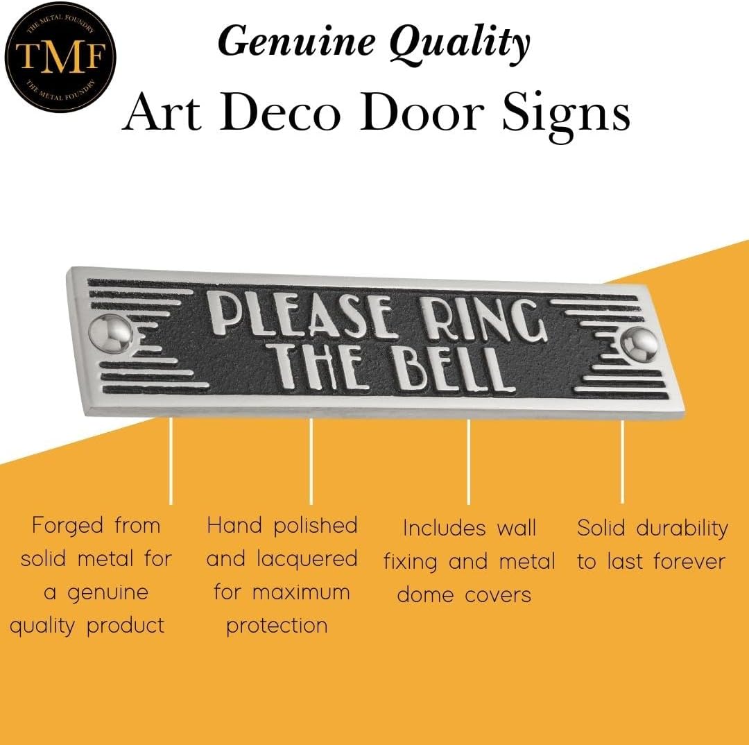 The Metal Foundry Please Ring The Bell Metal Door Sign. Art Deco Style Home Décor Accessories Door Or Wall Aluminium Plaque. Handmade In England.