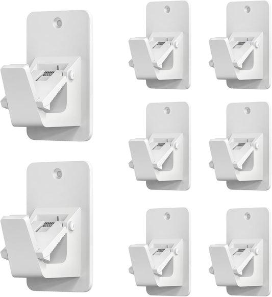 Adhesive No Drill Curtain Rod Brackets - Heavy Duty 30LB Holders for Bathroom Bedroom Kitchen, Universal Damage-Free Window Rod Hooks with Nail-Free Installation (8PC White)