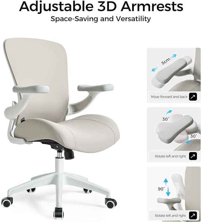 EUREKA ERGONOMIC Vera Leather Office Chair, PU Leather Desk Chair with Wheels and 3D Adjustable Armrests, Executive Office Chair, Ideal for Home & Office, Light Grey