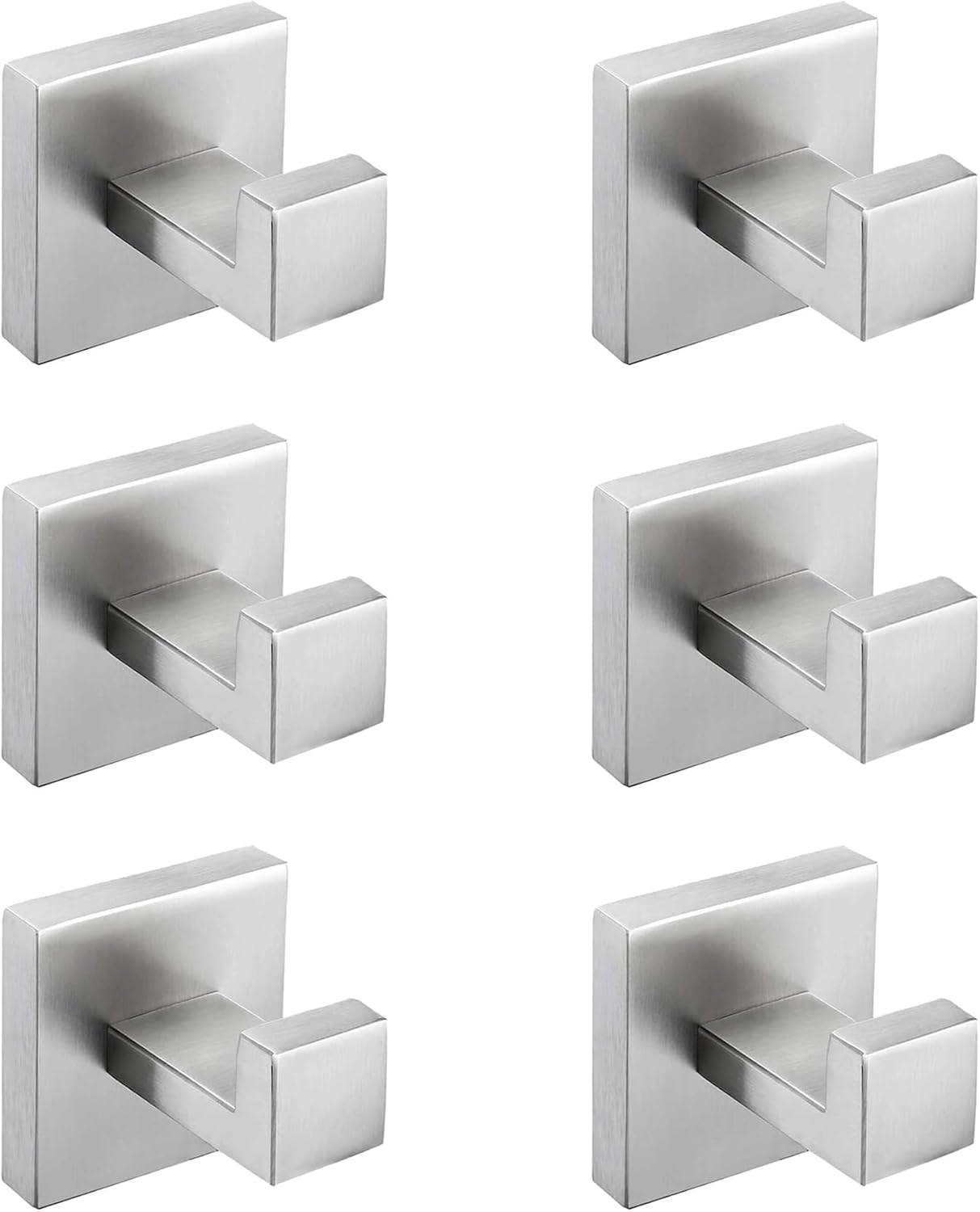 Nolimas Bathroom Towel Hook SUS304 Stainless Steel Square Clothes Coat Robe Hooks Cabinet Closet Door Sponges Hanger for Bath Kitchen Garage,Heavy Duty Wall Mounted,Brushed Nickel Finish,6pack