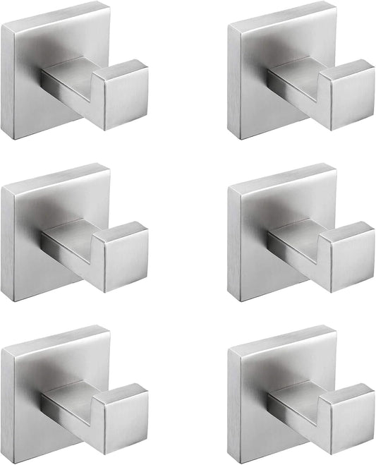 Nolimas Bathroom Towel Hook SUS304 Stainless Steel Square Clothes Coat Robe Hooks Cabinet Closet Door Sponges Hanger for Bath Kitchen Garage,Heavy Duty Wall Mounted,Brushed Nickel Finish,6pack