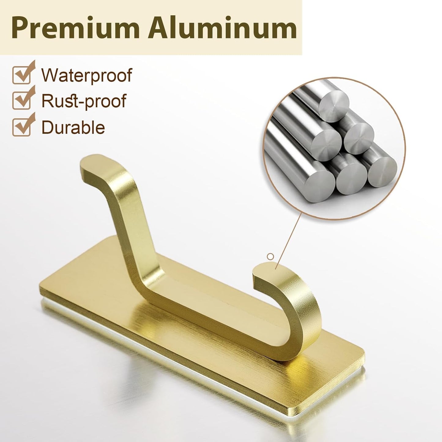 Self Adhesive Wall Hooks for Hanging: Extra Strong 13 LB, Hook for Coat, Towel in Bathrooms, Shower, Kitchen, Wall, Door Hook, Gold 12 Pack