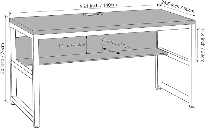 TOPSKY Computer Desk with Bookshelf/Metal Hole Cable Cover 1.18" Thick Desk (55", Oak Brown)