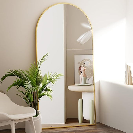 24 x 65 inch Arched Full Length Mirror, Gold Arch Floor Mirror Full Length with Stand, Full Body Standing Mirror for Living Room, Bedroom, Hanging or Leaning Against The Wall