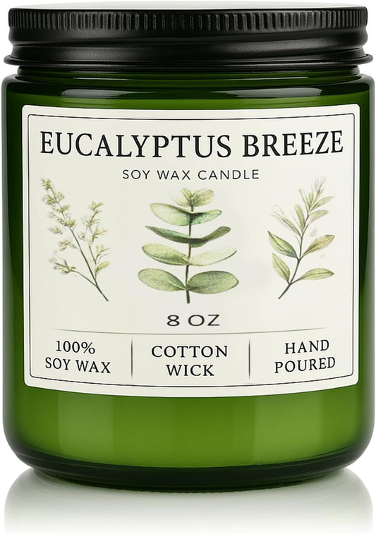 Eucalyptus & Mint Candles for Home Scented, 40 Hours Burn Soy Candle Gift for Women Stress Relief, Meditation, Yoga, Relaxing, Natural Soy Wax for Men and Women, 8oz