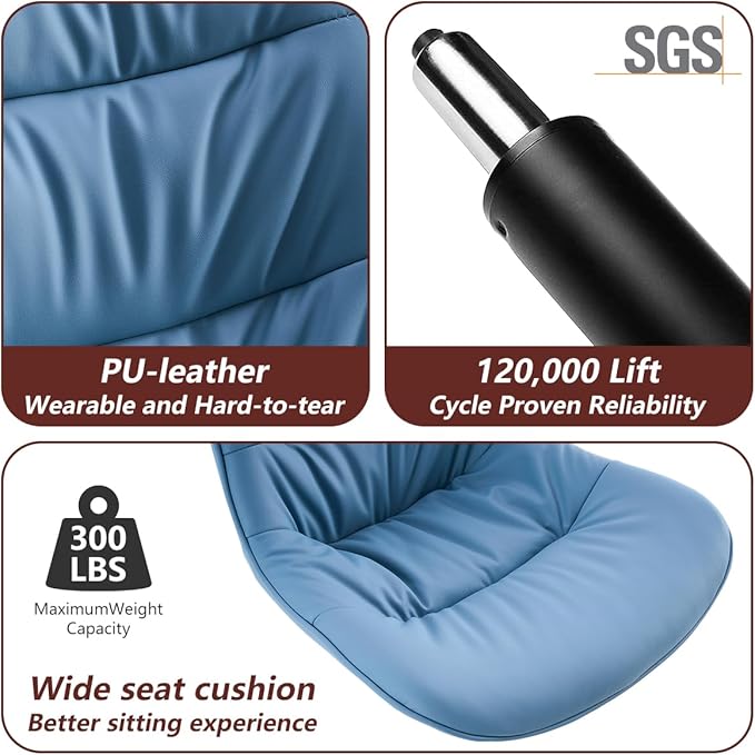 Kidol & Shellder Bar Stools Set of 2 Adjustable Swivel Blue, PU Leather Upholstered with Back, Modern Counter Height Stools for Kitchen Island, Home Bar