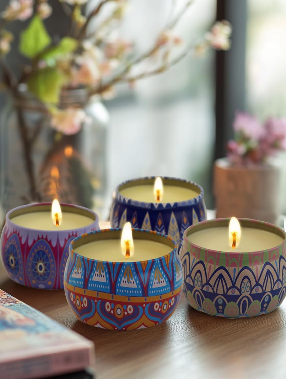 Scented Candles Gifts for Women, 4 Large 4.4 Oz Aromatherapy Candles for Home Scented, 120 Hour Long Burn Soy Wax Candles Set, Jar Candle Great for Holiday, Celebrations, Gift, Yoga