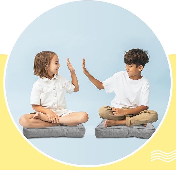 Juexica 8 Pcs Floor Cushions for Kids Floor Pillows Flexible Seating Cushions 3.5'' Thick Flexible Seating Classroom Furniture Meditation Seat Pillows for Home Nursery Yoga Decor(Grey,Square)