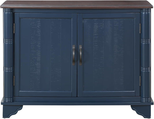 HMFULE 40" Sideboard Buffet Storage Cabinet, Retro Console Table with Solid Wood Feet Adjustable Shelf & 2 Doors for Kitchen Dining Room Living Room (Navy Blue)