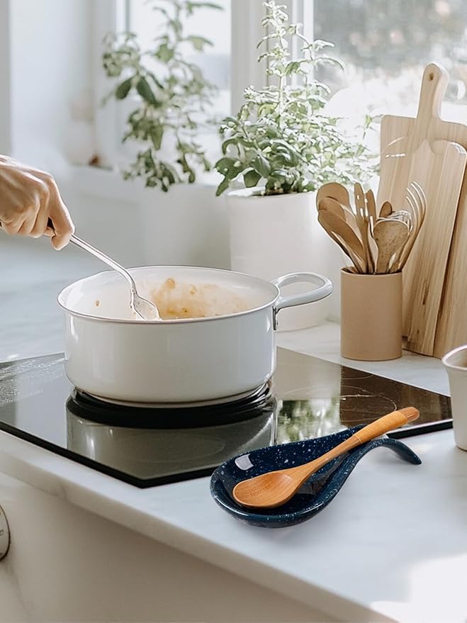 Spoon Rest for Stove Top, Kitchen Spoon Holder, Navy Blue Spoon Rest for Counter, Ceramic Cooking Utensil Rest for Spatula, Ladle, ANTIS'S HOME