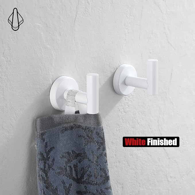 JQK Bathroom Towel Hook White, Coat Robe Clothes Hook for Bathroom Kitchen Garage Wall Mounted (2 Pack), 304 Stainless Steel 0.8mm Thicken, TH100-WH-P2