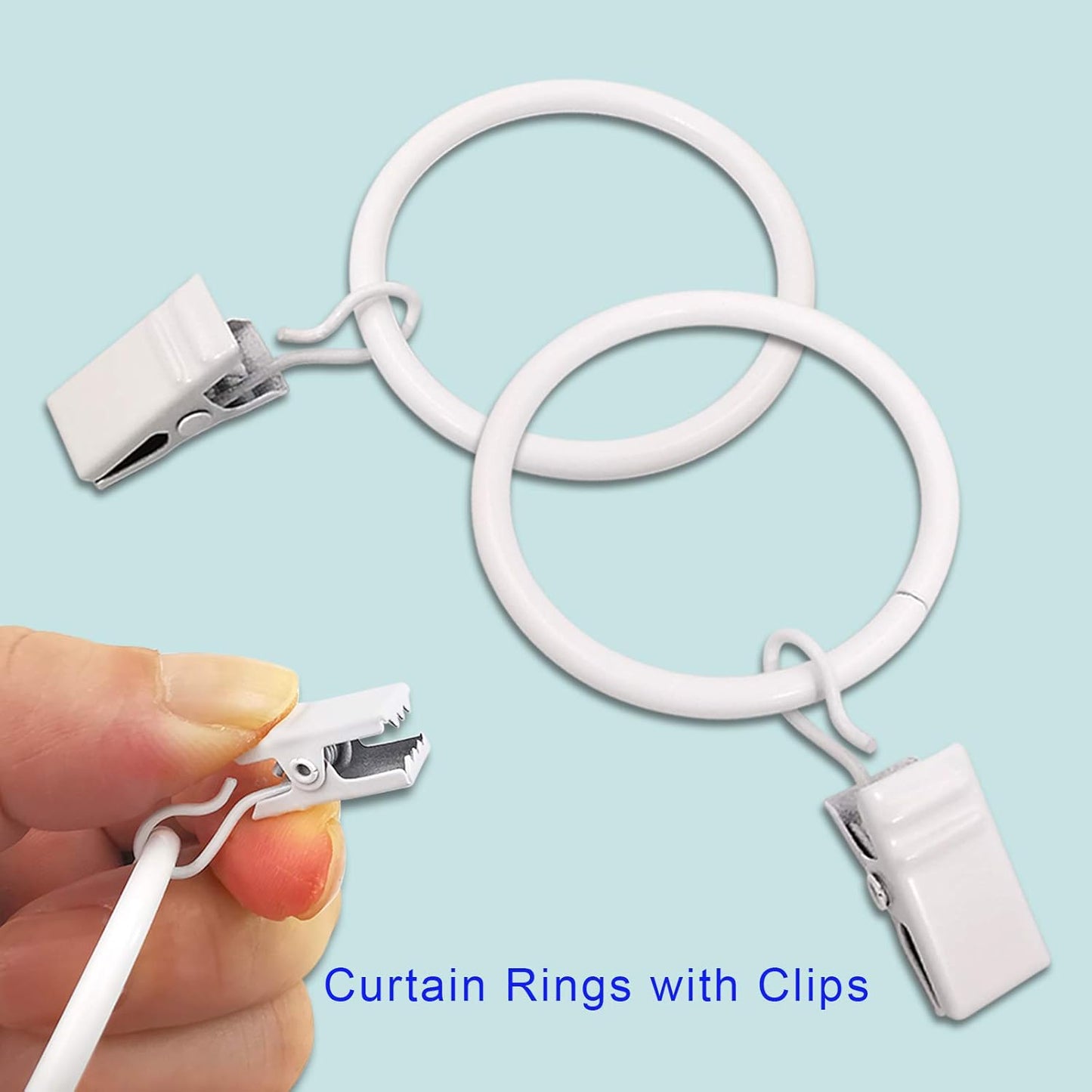 40 Pack Metal Curtain Rings with Clips, Drapery Clips Hooks, Decorative Curtain Rod Clips 1.5 in Interior Diameter, Rustproof White