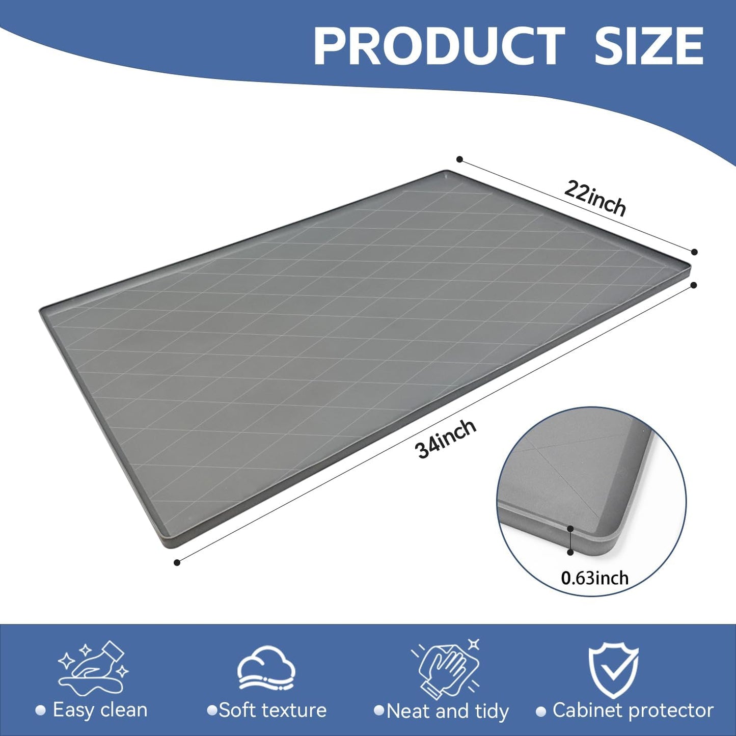 34"x22" Thickened Silicone Sink Mat - Kitchen & Bathroom,Leak-Proof Cabinet Liner with Raised Edges,Non-Slip Grip,Waterproof Counter Protector,Heat-Resistant & Easy to Clean