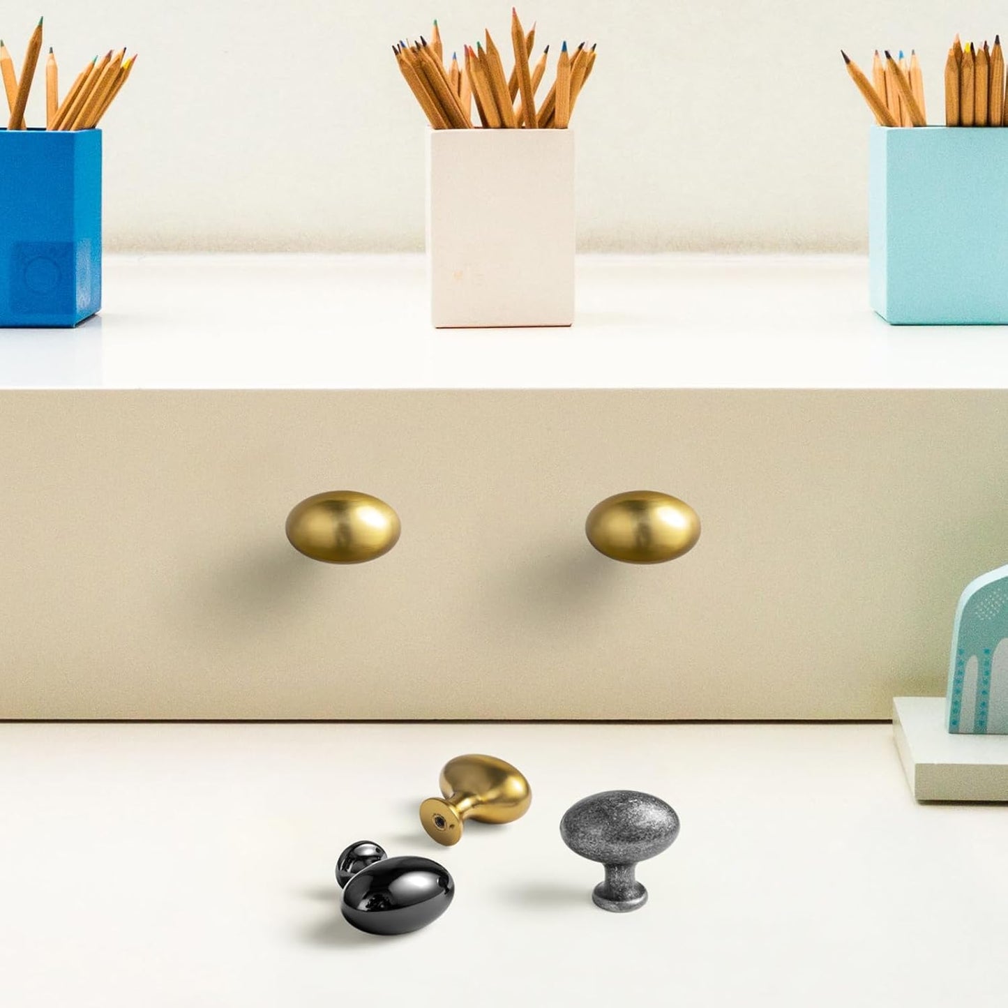 Goo-Ki 1.2 Inch(36MM) Oval Brushed Gold Drawer Knobs, Modern Zinc Alloy for Cabinet Knobs for Dresser,6 Packed