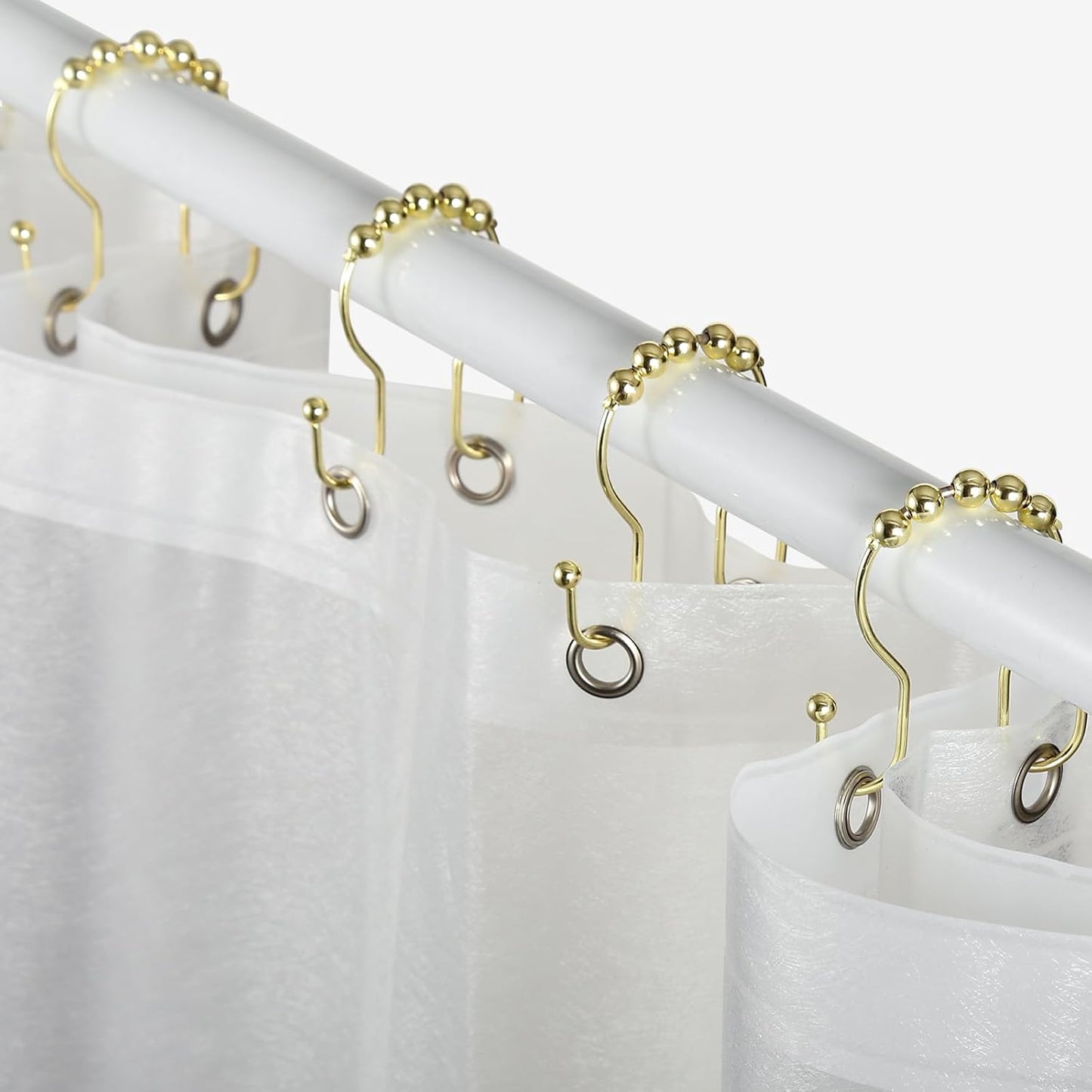 Goowin Shower Curtain Hooks, 12 Pcs Shower Curtain Rings, Stainless Steel Gold Shower Curtain Hooks Rings Rust Proof, Smooth Sliding Anti-Drop Double Shower Hooks for Shower Curtain, Rods (Gold)