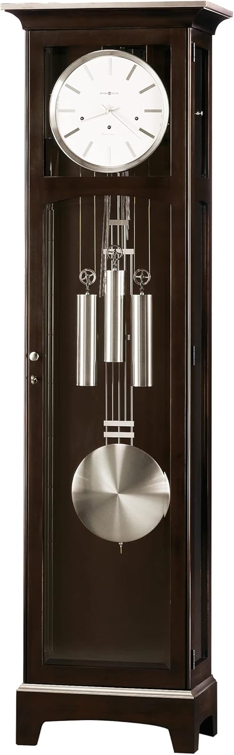 Howard Miller Urban II Floor Clock, with Nickel-Finished Doorknob - Espresso Finish, Adjustable Leveler & Analog Display Roman Numeral Vertical Grandfather Home Decor for Home and Living Room