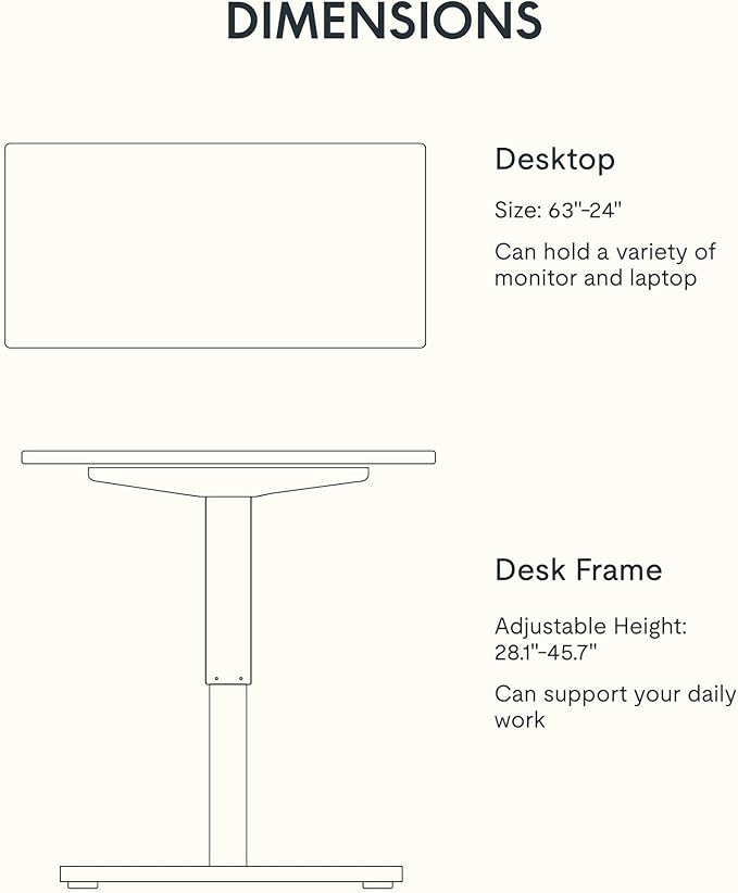 FLEXISPOT EN1 One-Piece Solid Wooden Standing Desk 63 x 24 Inches Height Adjustable Electric Sit Stand Home Office Desks (Black Frame + Rubber Wood Top, 2 Packages)
