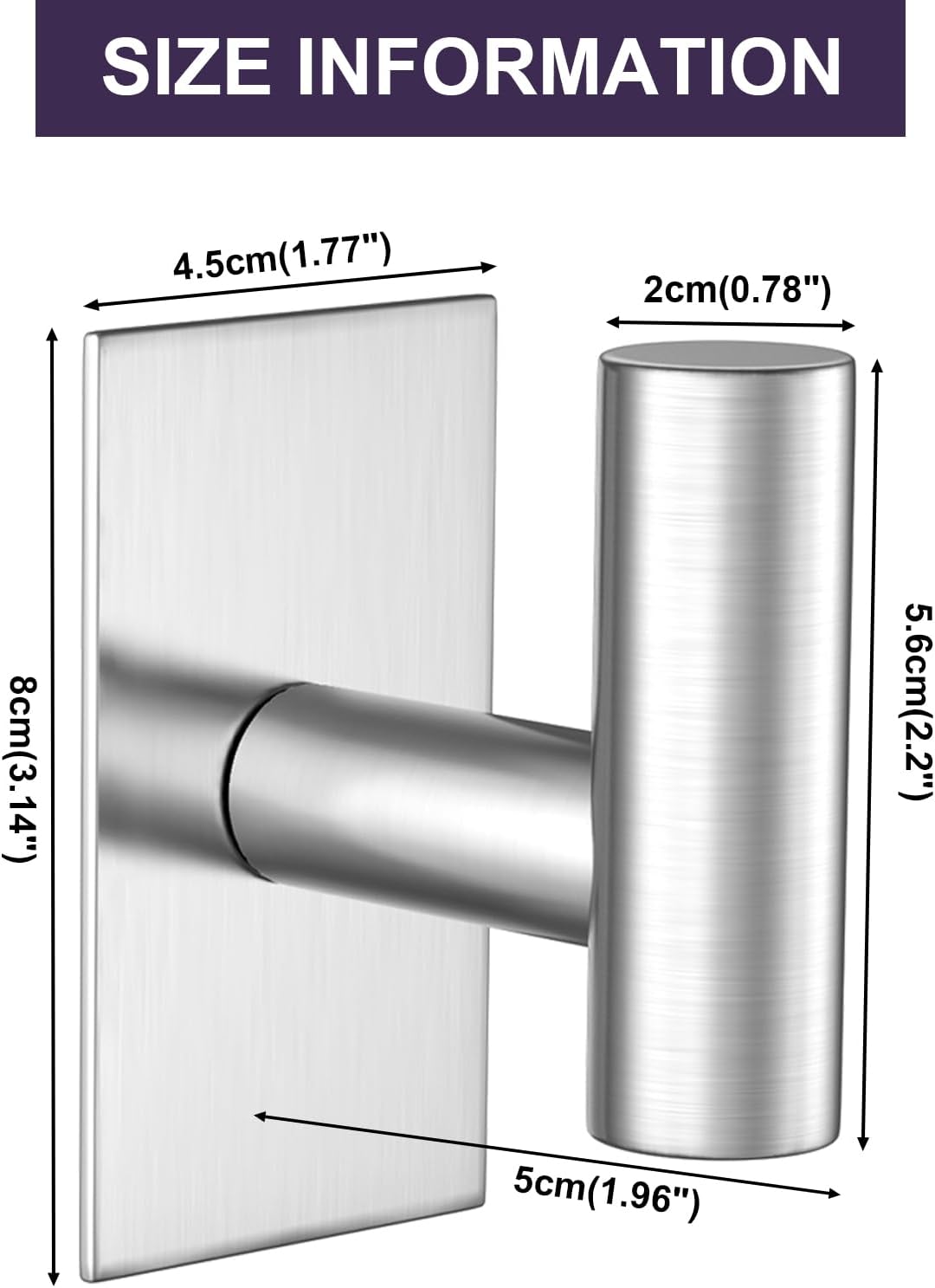 VAEHOLD Wall Towel Hooks, Heavy Duty Sticky Holder Waterproof Towel Hooks for Hanging Coat, Clothes, Closet Hook Wall Mount for Kitchen (Silver, 2 Pack)