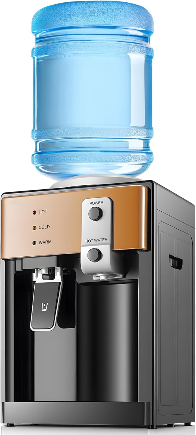 Housiwill Countertop Water Dispenser, Top Loading Water Cooler for 1.2 to 5 Gallon, 3 Temperature Settings Room Temperature Water Cold Hot Water Dispenser, Suitable for Home, Office, Dorm Bedside Use