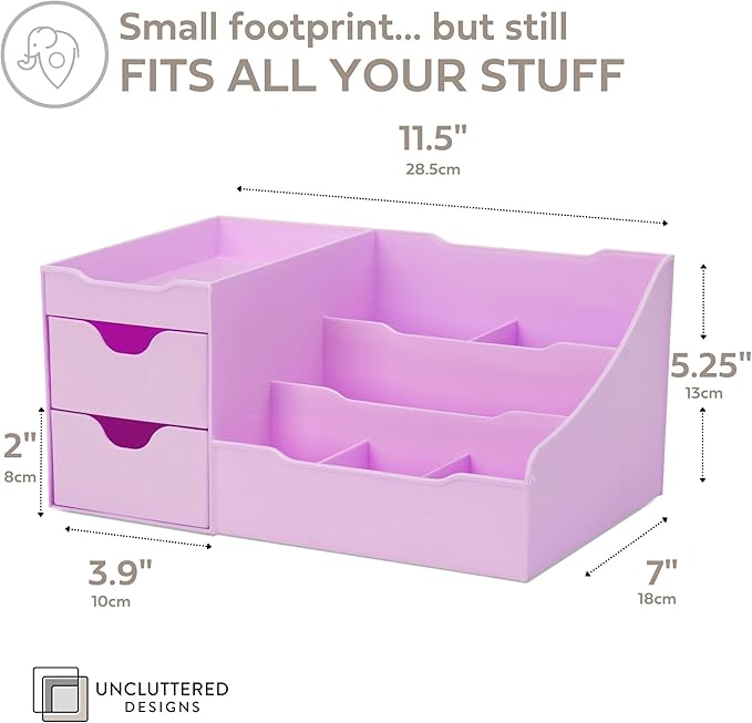 Uncluttered Designs Makeup Organizer With Drawers - Modern Countertop Storage for Cosmetics - Chic Vanity Holder for Perfume, Skincare, Brush, Lipstick, Nail Polish Organization & Display (Purple)