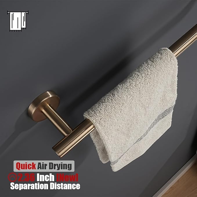 JQK Champagne Bronze Towel Bar, 19 Inch 304 Stainless Steel Thicken 0.8mm Towel Rack Bathroom, Towel Holder Wall Mount, Useable Length 16 Inch, TB110L16-CB