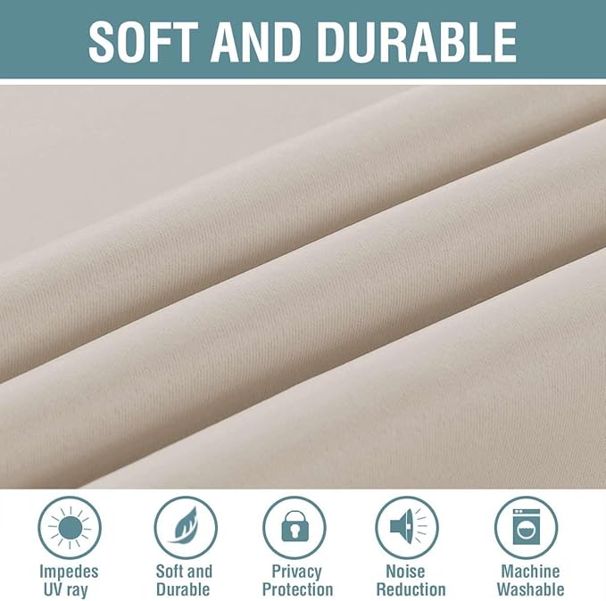H.VERSAILTEX Blackout Curtain for Living Room Thermal Insulated Window Treatment Curtain Extra Long 96 inch Length Energy Saving Grommet Top Blackout Drape, One Panel, Natural, 52" W x 96" L