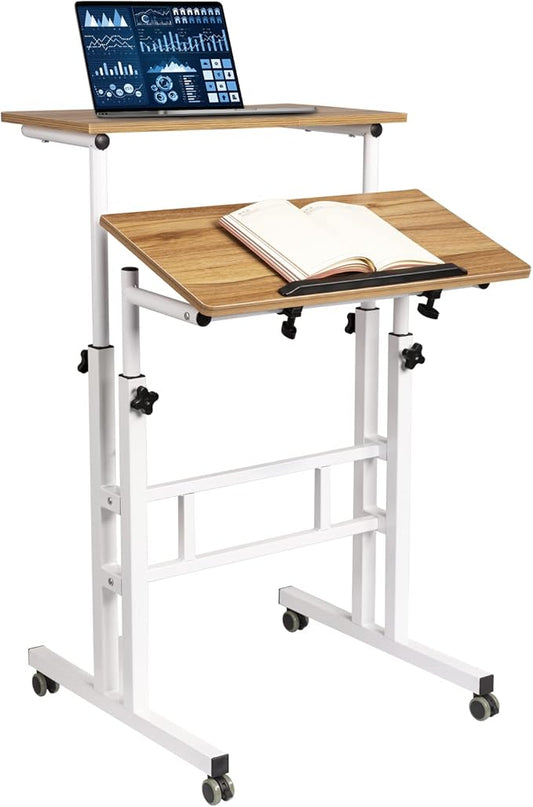 Hadulcet Standing Desk for Walking Pad, Small Portable Standing Desk Adjustable, Rolling Computer Cart, Walking Pad Stand on Wheels, Stand Up Table for Over Treadmill & Drawing, Vintage Oak