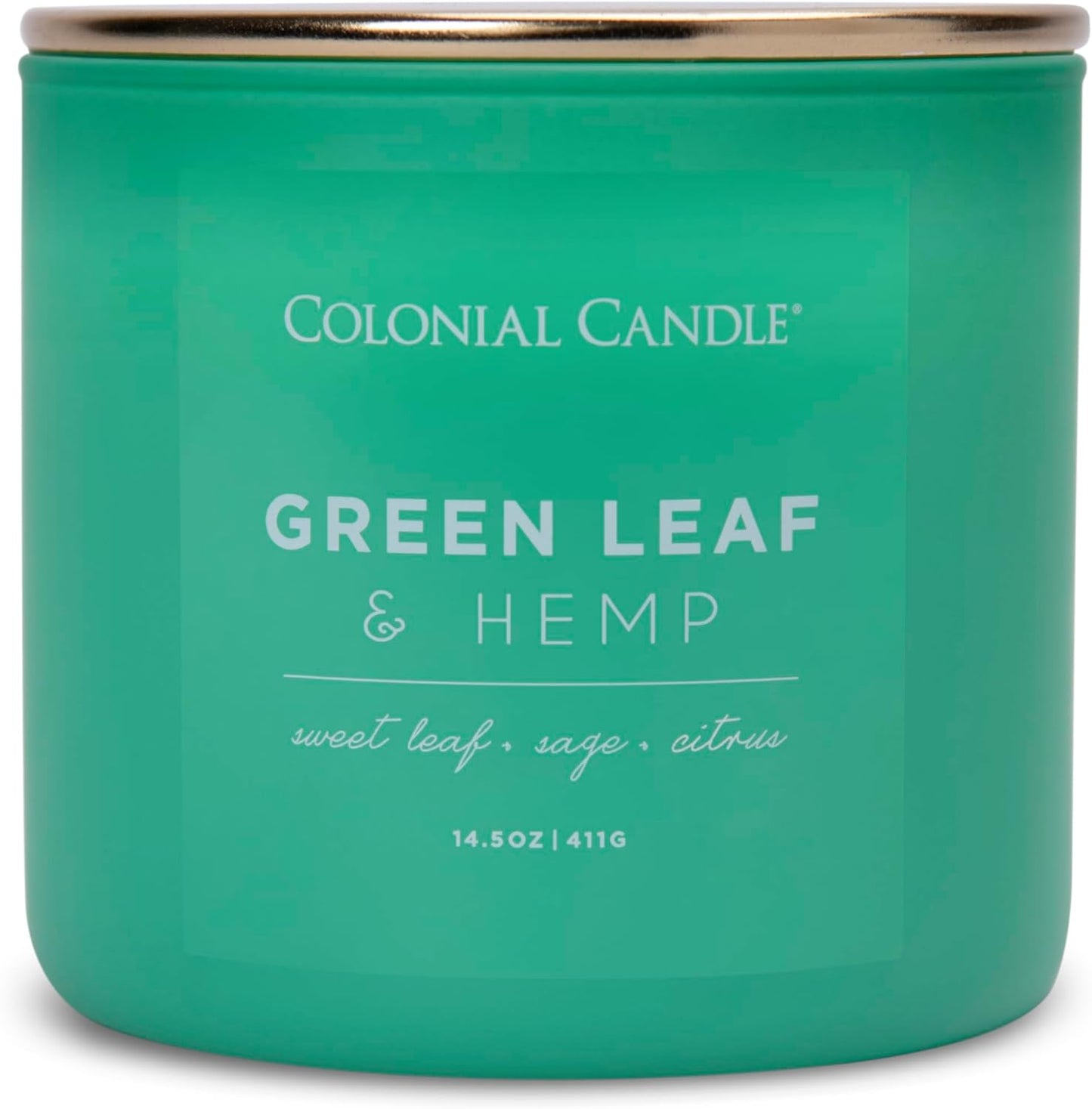 Colonial Candle Green Leaf & Hemp Scented Jar Candle, Pop of Color Collection, 3 Wick, Green, 14.5 oz - Up to 60 Hours Burn