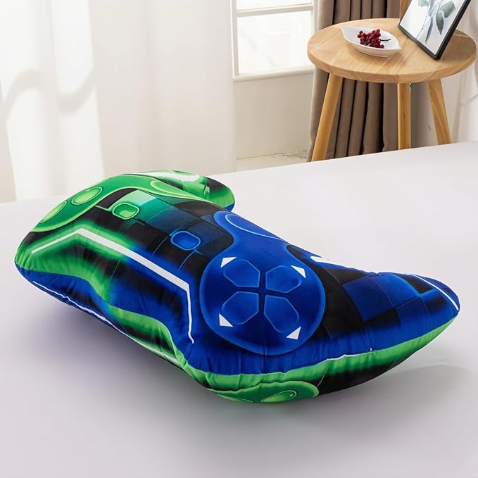 Meeting Story Game Controller Shaped Plush Throw Pillow Cushion for Boys and Girls Gamer Room Decoration for Sofa Couch/Computer Chair/Bed Gifts for Teen Boys Gaming Toy Pillow (Green Blue, Large)