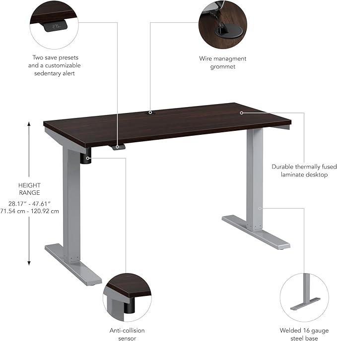 Bush Business Furniture 48-inch Electric Height Adjustable Standing Desk, Ergonomic Sit-Stand Computer Table for Home and Professional Office, Move 40 Series, Black Walnut with Metallic Gray Base