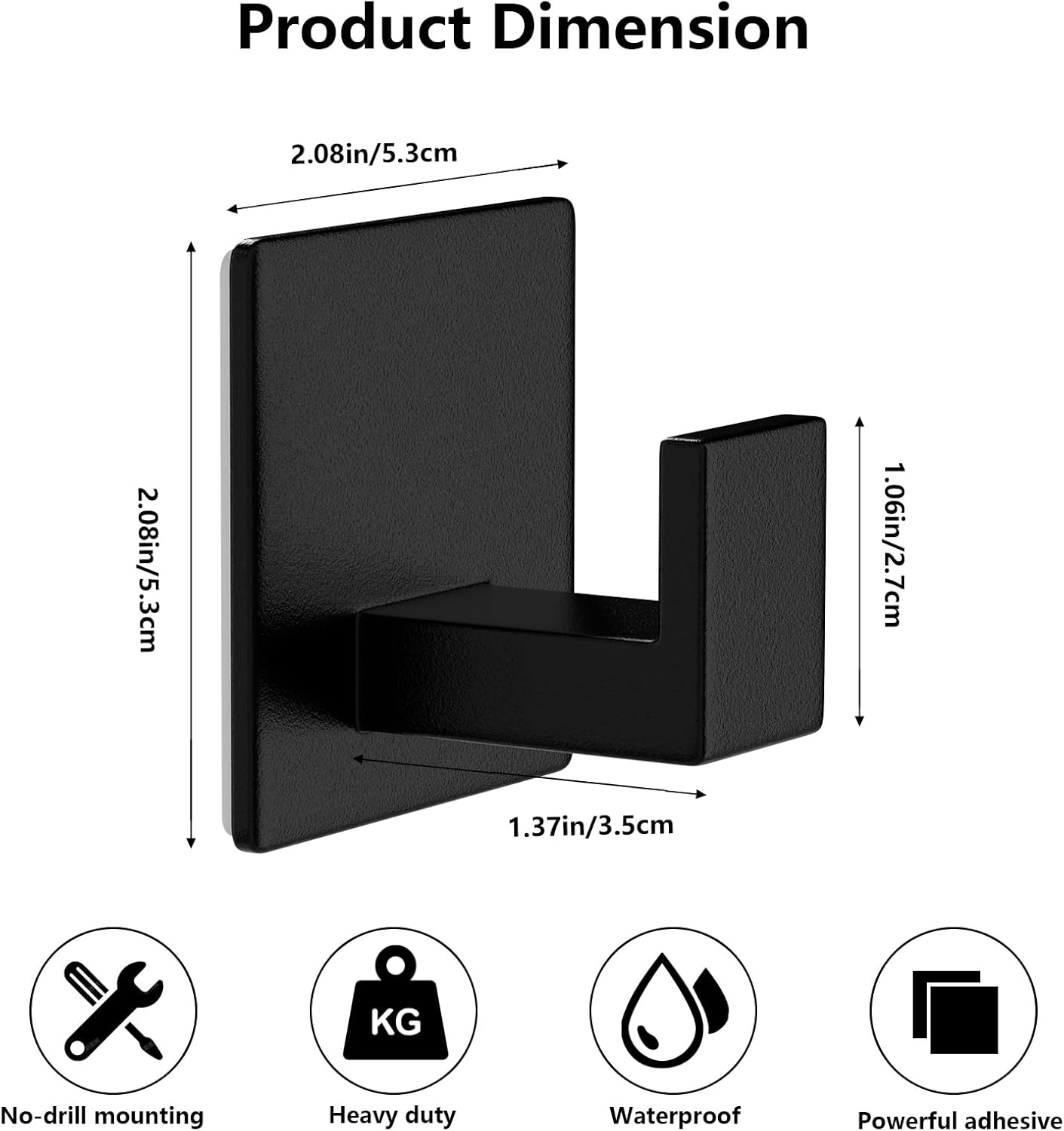 Adhesive Shower Hooks, Towel Hooks for Hanging Robe, Coat, Hat, Loofah, Heavy Duty Wall Hooks Stick on Bathroom, Kitchen and Office (2 Pack, Black)