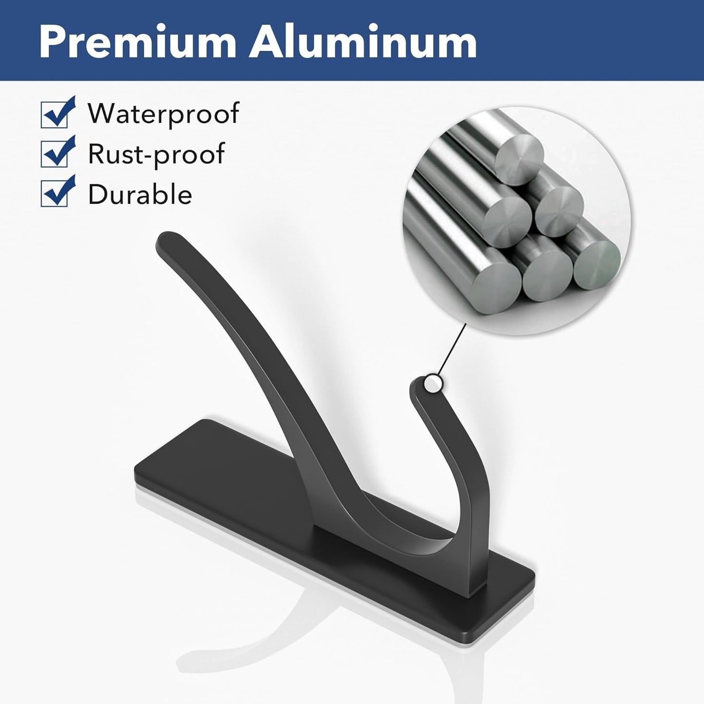 Self Adhesive Coat Hooks for Hanging: Heavy Duty Stainless Wall Hook for Towel, Backpack, Hat, Sturdy Metal Hanger, 6-Pack, Matt Black