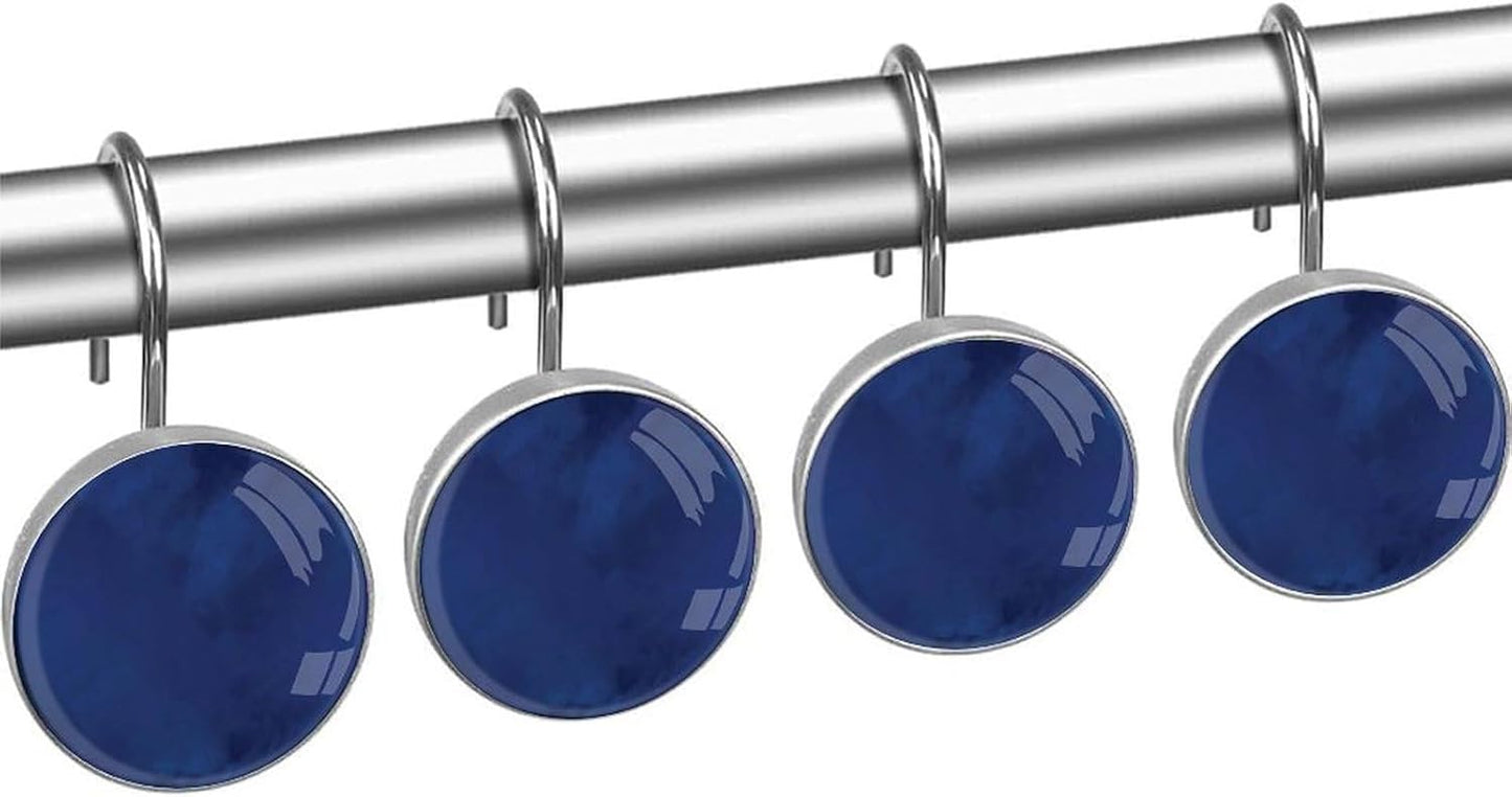 Navy Blue Shower Curtain Hooks,12 Pcs Rust Proof Glass Surface Stainless Steel Curtain Rings for Bathroom Bedroom Living Room Kitchen Home Shower Rods Decor