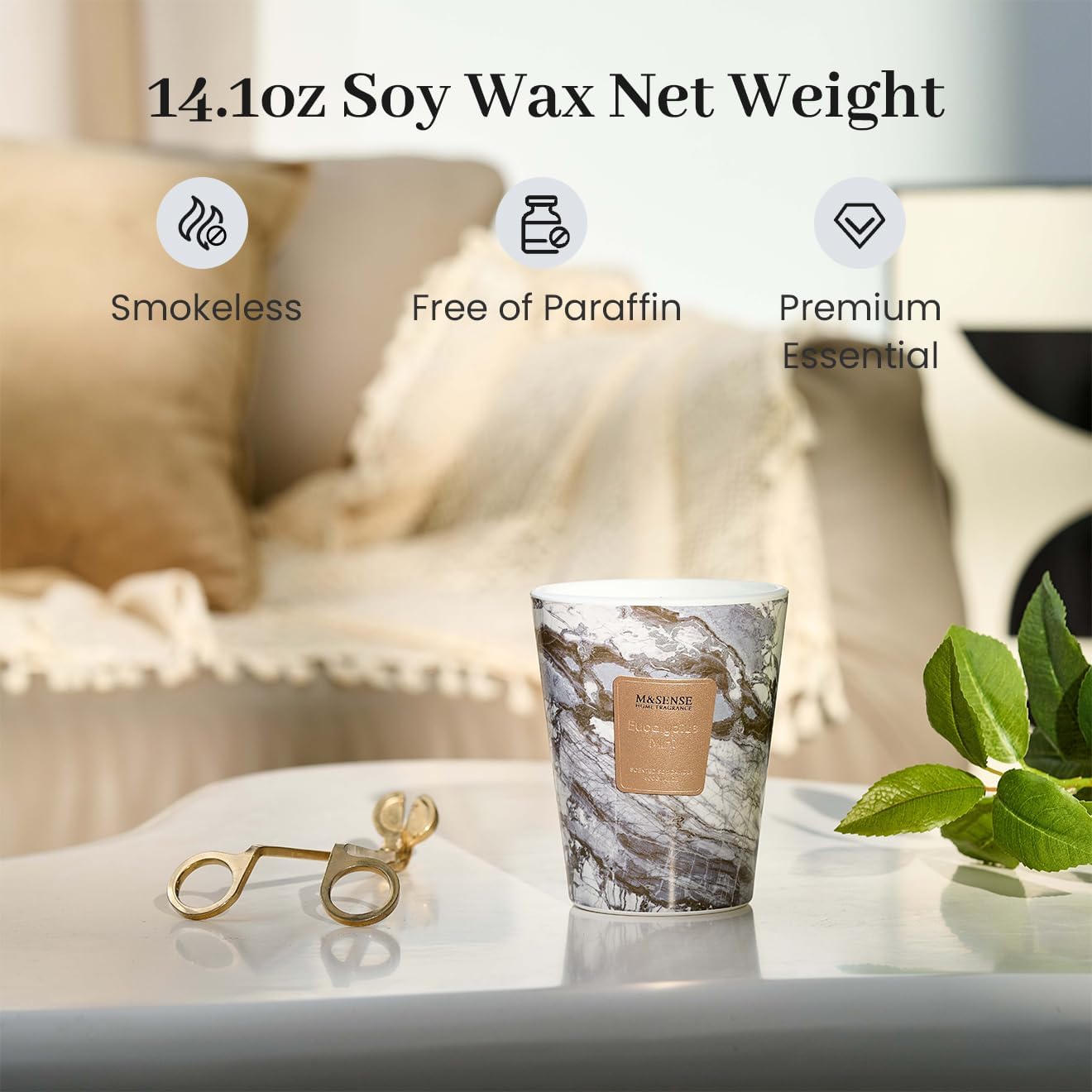 M&SENSE EucalyptusMint Scented Candles for Home, Lead-Free Wick Highly Scented Jar Candles, 14.1 Oz 80 Hours Lasting Burning Candles Gifts for Women, Relaxing Aromatherapy Candle for Stress Relief