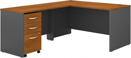 Bush Business Furniture Series C 60W L Shaped Desk with 3 Drawer Mobile File Cabinet in Natural Cherry