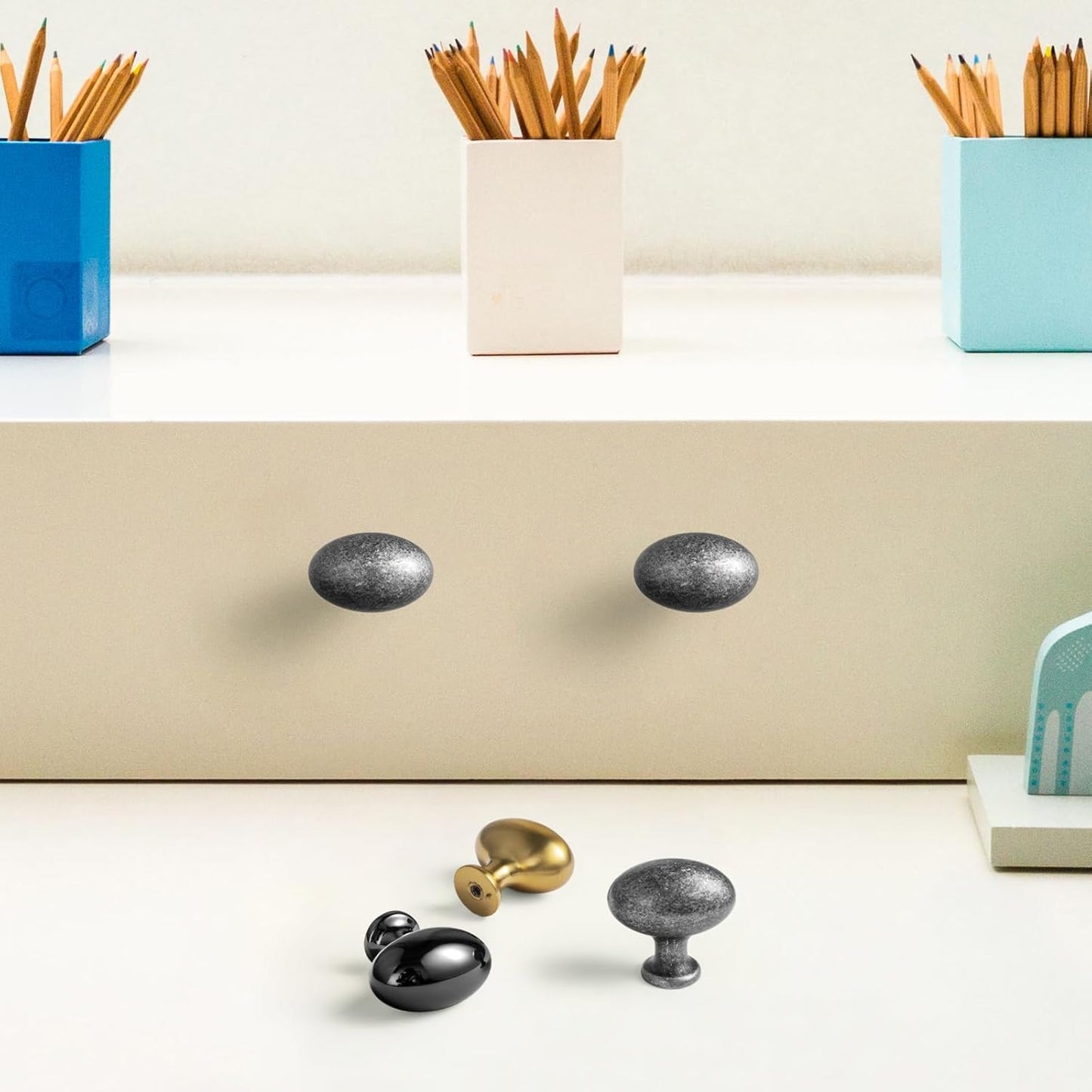 Goo-Ki 1.2 Inch(36MM) Oval Weathered Nickel Drawer Knobs, Retro Pewter Zinc Alloy for Cabinet Knobs for Dresser,6 Packed