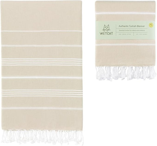 WETCAT Turkish Beach Blanket Sandproof (82"x82") 100% Turkish Cotton, Made in Turkey - Sand Free, Ultra Soft, Extra Large Throw for Picnic – Beige