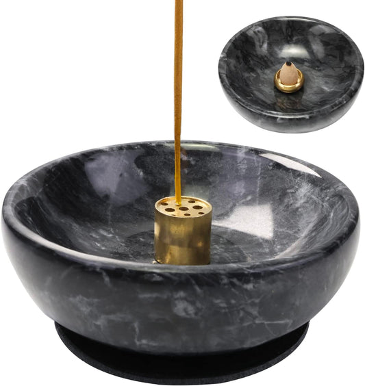 Vrupin Natural Marble Incense Burner, Handmade Incense Stick Incense Burner Reflux Burner, Ideal for use in Meditation, Incense Smokers and Decoration. (Black)