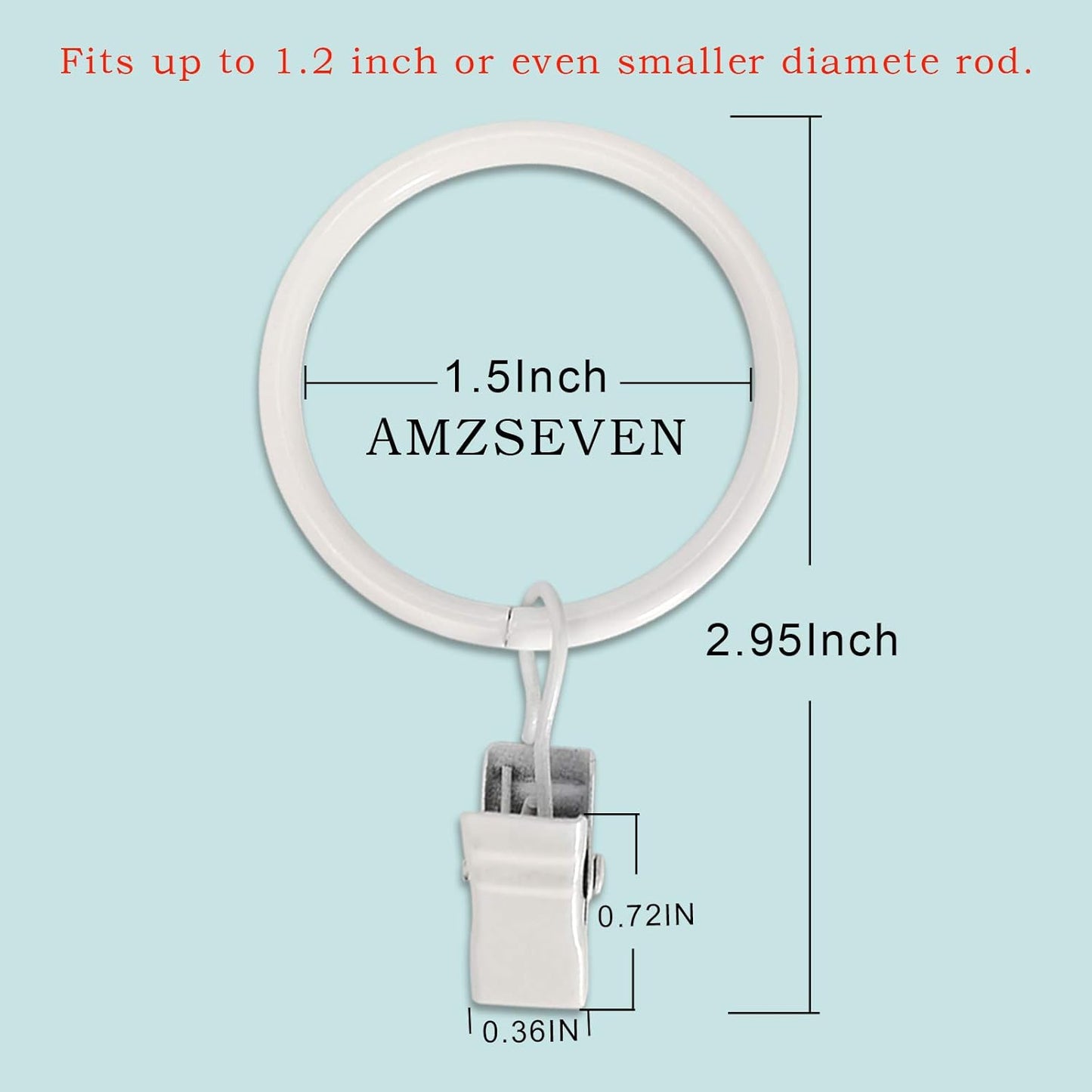 100 Pack Metal Curtain Rings with Clips, Drapery Clips Hooks, Decorative Curtain Rod Clips 1.5 in Interior Diameter, Rustproof White