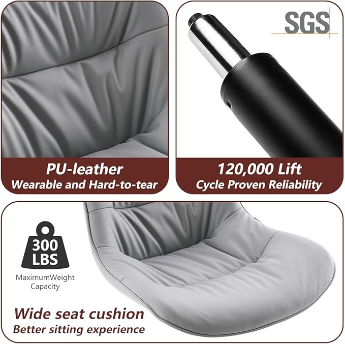 Kidol & Shellder Bar Stools Set of 2 Adjustable Swivel Gray, PU Leather Upholstered with Back, Modern Counter Height Stools for Kitchen Island, Home Bar