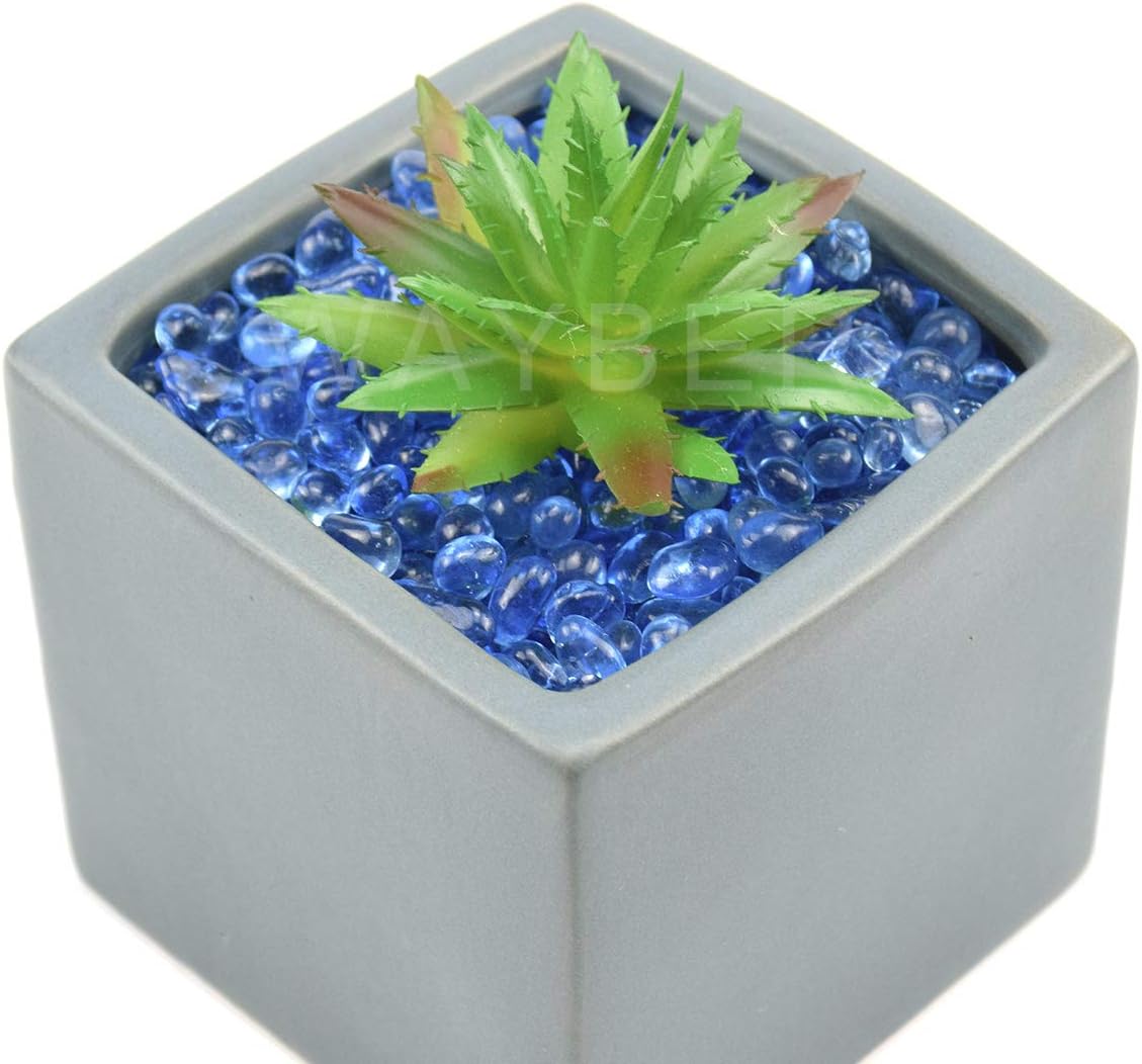 WAYBER Glass Stones, 1Lb/460g Irregular Sea Glass Pebbles Non-Toxic Artificial Gemstones for Vase Filler/Terrarium Aquarium Turtle Tank Decoration/Handmake Artwork, Light Blue