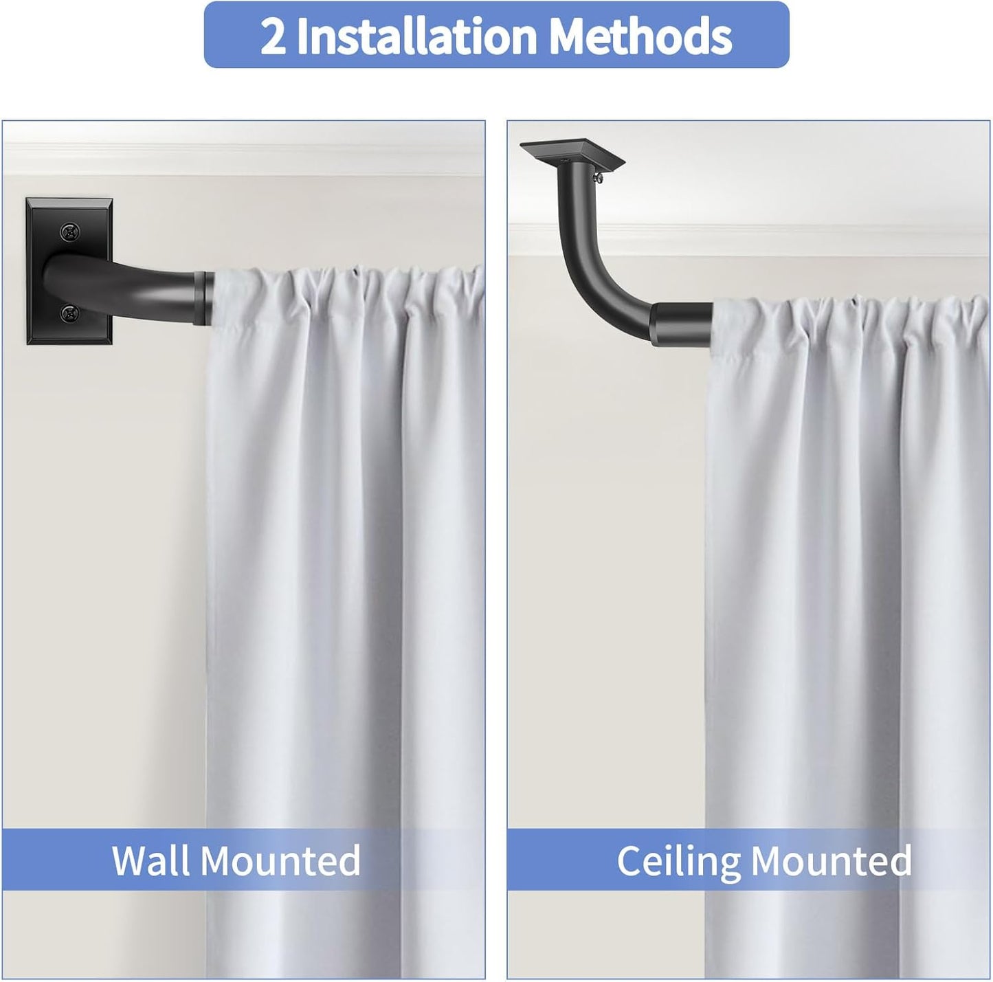 Blackout Curtain Rod for Windows 28 to 48 Inches, Wrap Around Heavy Duty Rod for Darkening, Modern Decorative Curtain Treatment, Matte Black