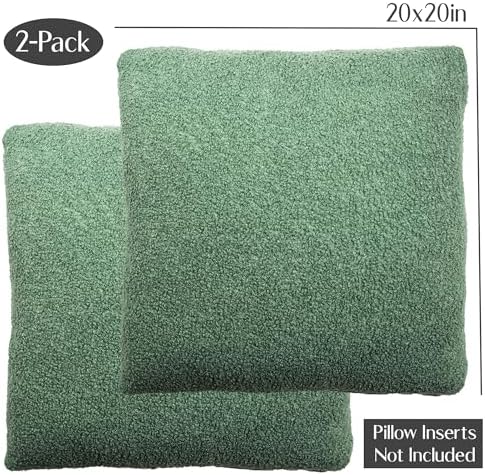 SAMIAH LUXE Green Teddy Boucle Pillow Covers 20x20 2pcs for Home Living Room Decor, Sherpa Textured Decorative Throw Pillow Covers for Boho Decor, Square Throw Cushion Euro Shams for Modern Farmhouse