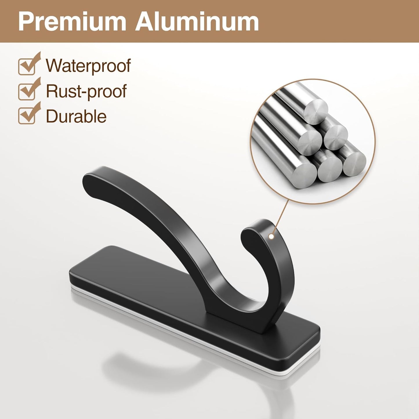 Adhesive Wall Hooks for Towels Coats - Stick On Hooks Hanging Heavy Duty (13lb), Metal Hook for Door, Bathroom, Dorm, Closet - Hanger for Purse, Bag, Robe,Backpack - No Damage to Wall - Black 4 Pack