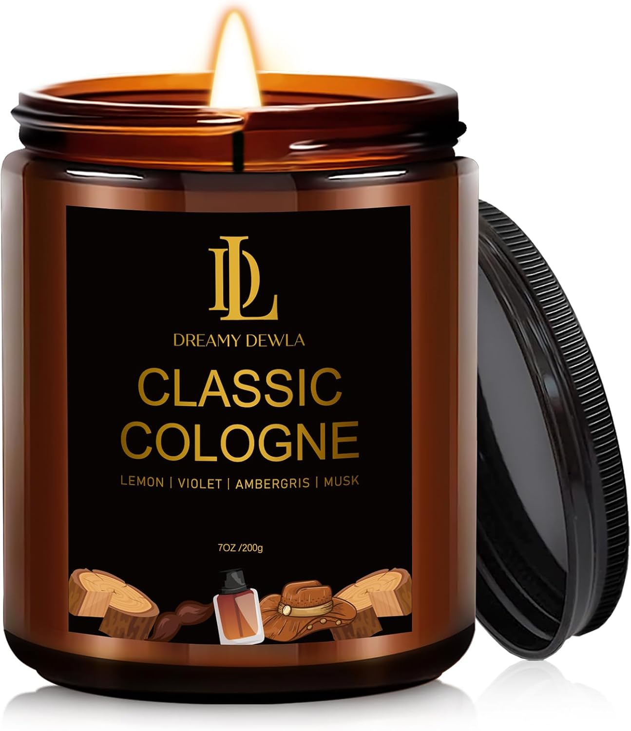 Classic Cologne Candle, Cologne Aromatherapy Candle, Masculine Candles for Men, Father's Day Gifts for Men, Natural Soy Candles for Home Scented, Long Lasting with 50 Hour Burn Time, 7oz