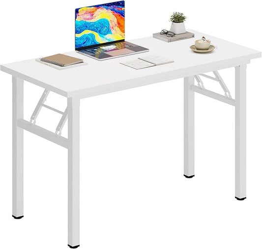 DlandHome Folding Desk Small Desk 31.5 inches Computer Desk for Home Office Folding Table Writing Table for Small Spaces No Assembly Required White & White Frame